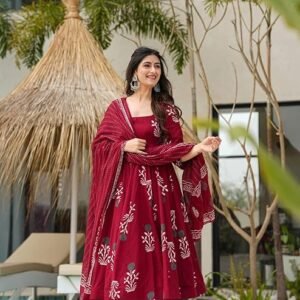 New Arrivals anni designer | rayon anarkali printed kurta pant dupatta set | stylish cotton kurti set for women | ethnic co ord suit set with dupatta festive kurta sets for women